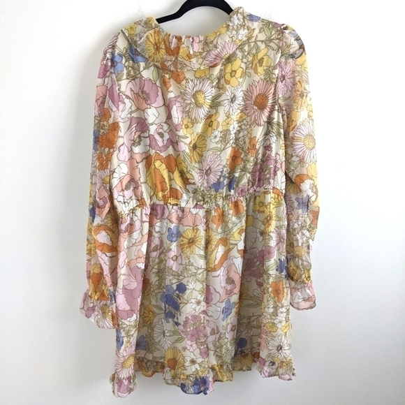 NEON Rose Floral Romper with Ruffles XL Feminine Romantic Whimsy Fairy - Picture 4 of 13